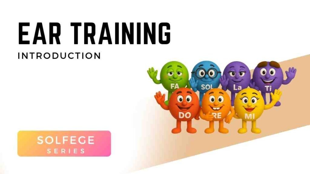 Cartoon solfège characters Do, Re, Mi, Fa, Sol, La, and Ti waving, introducing kids to ear training in Voice 360 GOLD’s first music lesson.